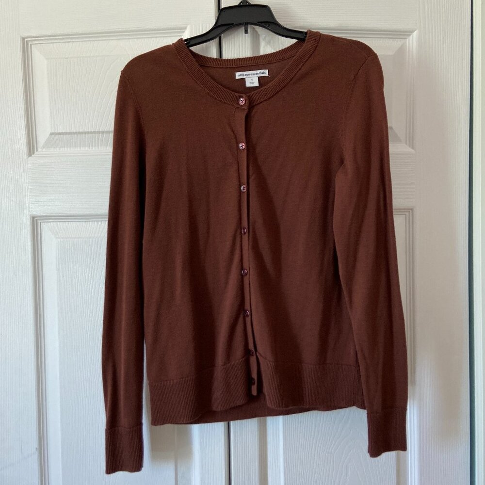 Amazon Essentials Women's Brown Lightweight Crewneck Cardigan Medium Sweater